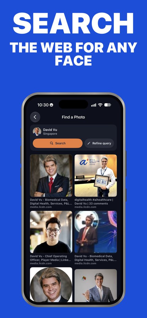 Find a Photo screen with a grid of web image results for a contact